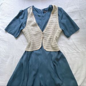 Gorgeous Vintage Romper with white knit blazer